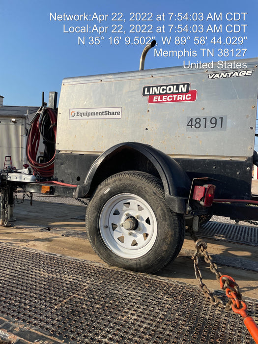 2019 Lincoln Electric Vantage 322 Ready-Pak 3, Two Wheel Trailer, Fender and Light Kit, Cable Rack
