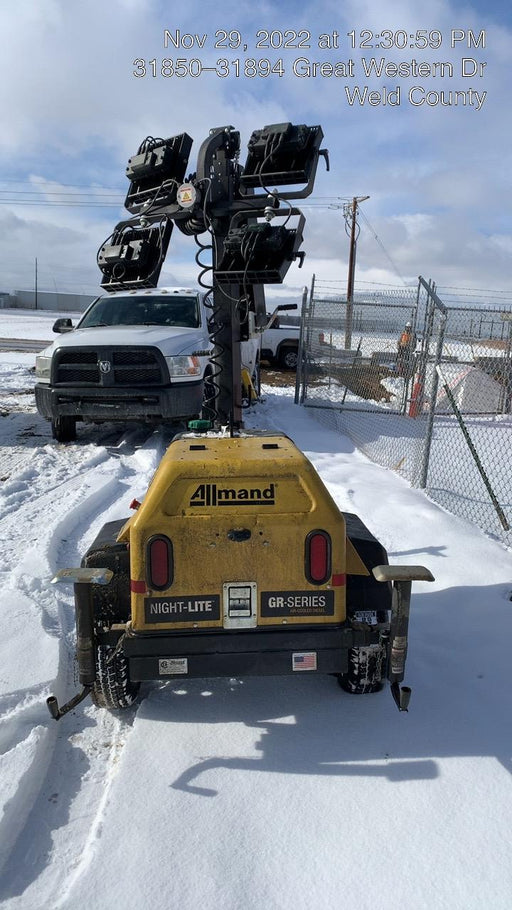 2022 Allmand NLV3GR (4) LED Light Fixture 350W, 23' Vertical Mast, 3kW Prime, Towable, ES Decals, T3