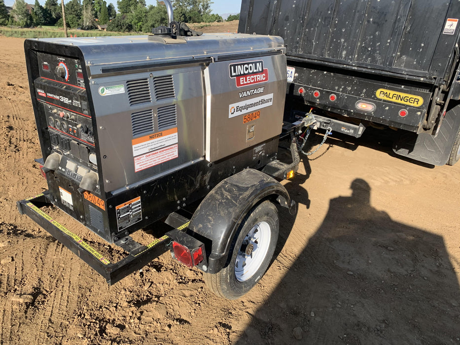 2019 Lincoln Electric Vantage 322 Welder Ready-Pak 3, Two wheel trailer, Fender and Light kit, Cable Rack