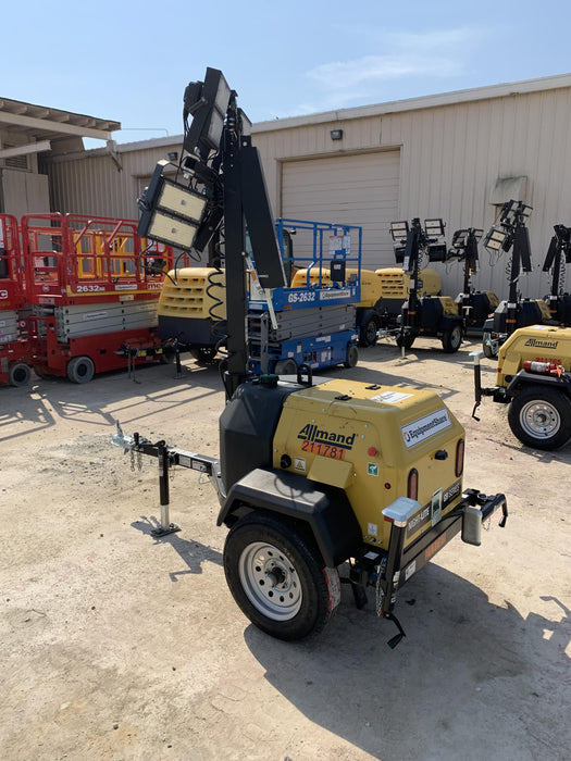 2022 Allmand NLV3GR (4) LED Light Fixture 350W, 23' Vertical Mast, 3kW Prime, Towable, Deep Sea L401, Leveling Jacks, Yanmar T4F 5.8hp