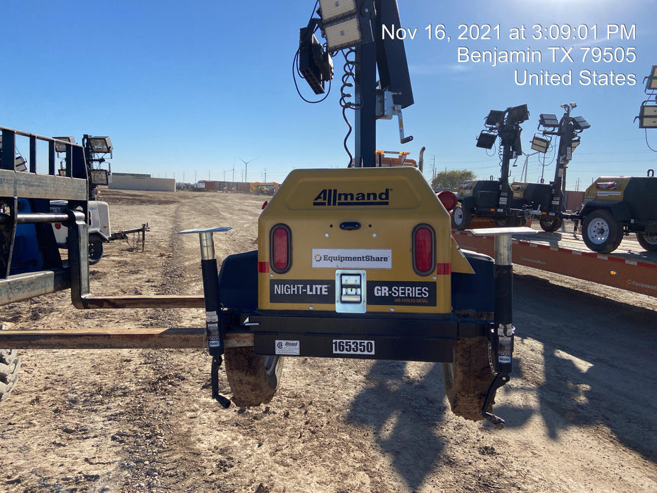 2021 Allmand NLV3GR (4) LED Light Fixture 350W, 23' Vertical Mast, 3kW Prime, Towable, Deep Sea L401, Leveling Jacks, Yanmar T4F 5.8hp