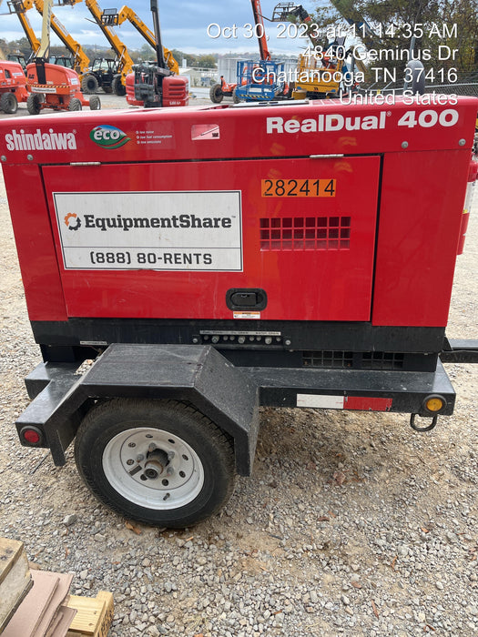 2022 Shindaiwa DGW400MDL Kubota D902 Engine, 23 HP, Dual Op Welder, Wire, Arc, Droop Stick, Tig, and CC Stick Functionality, Simulphase, 3 Phase and 1 Phase Gen Output, Single Axle NB Trlr, Slr Trckl Chrg 12V 12W, Fire Ext