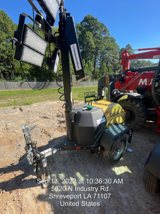 2022 Allmand NLV3GR (4) LED Light Fixture 350W, 23' Vertical Mast, 3kW Prime, Towable, Deep Sea L401, Leveling Jacks, Yanmar T4F 5.8hp