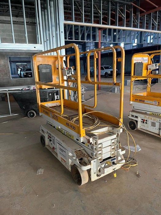 Custom Equipment HB-1430 Hy-Brid Scissor Lift
Platform capacity up to 670 lbs
Working height up to 20 ft
Weighs under 1,700 lbs
Non-marking wheels