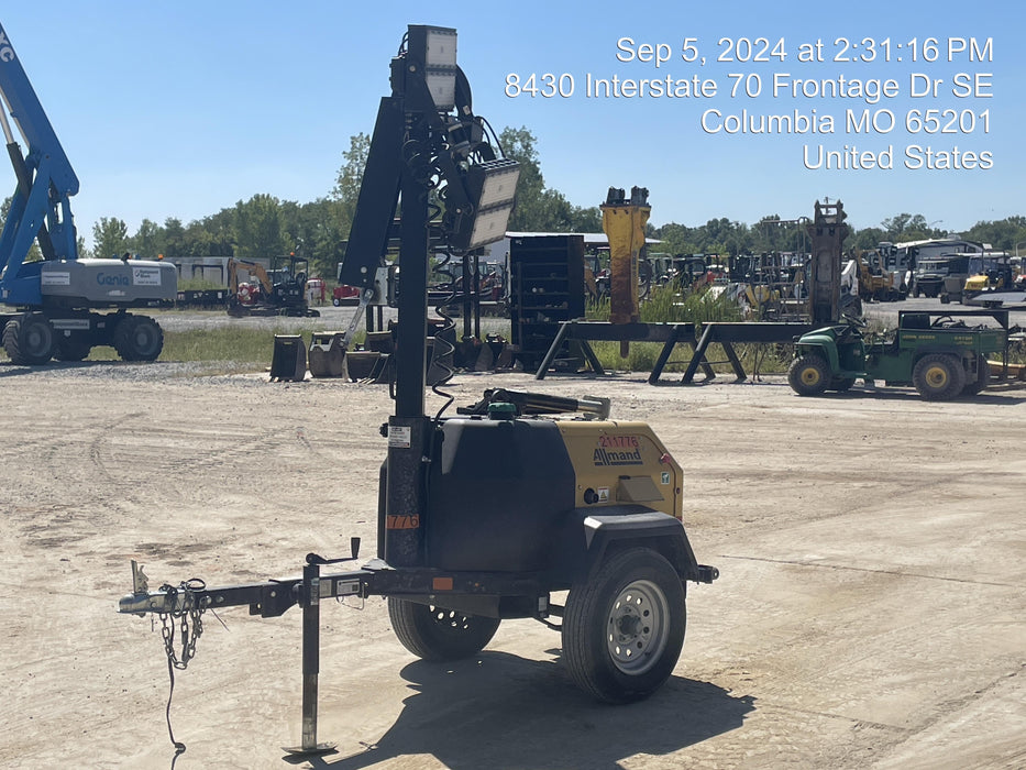 2022 Allmand NLV3GR (4) LED Light Fixture 350W, 23' Vertical Mast, 3kW Prime, Towable, Deep Sea L401, Leveling Jacks, Yanmar T4F 5.8hp