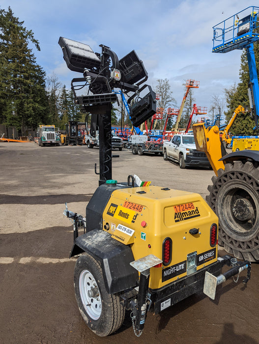 2021 Allmand NLV3GR (4) LED Light Fixture 350W, 23' Vertical Mast, 3kW Prime, Towable, Deep Sea L401, Leveling Jacks, Yanmar T4F 5.8hp