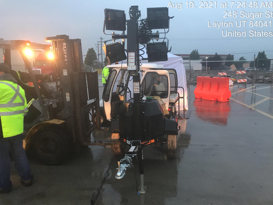 2021 Allmand NLV3GR (4) LED Light Fixture 350W, 23' Vertical Mast, 3kW Prime, Towable, Deep Sea L401, Leveling Jacks, Yanmar T4F 5.8hp