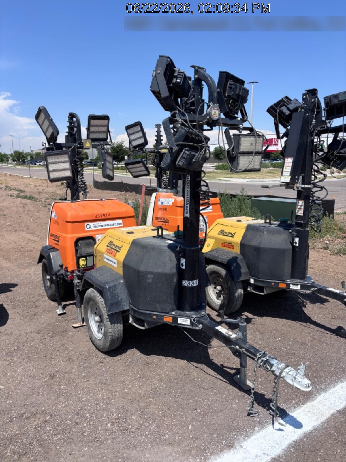 2022 Allmand NLV3GR (4) LED Light Fixture 350W, 23' Vertical Mast, 3kW Prime, Towable, Deep Sea L401, Leveling Jacks, Yanmar T4F 5.8hp