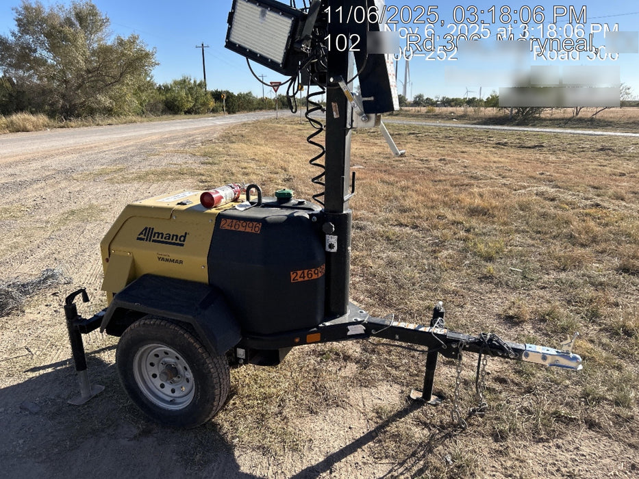 2022 Allmand NLV3GR (4) LED Light Fixture 350W, 23' Vertical Mast, 3kW Prime, Towable, ES Decals, T3