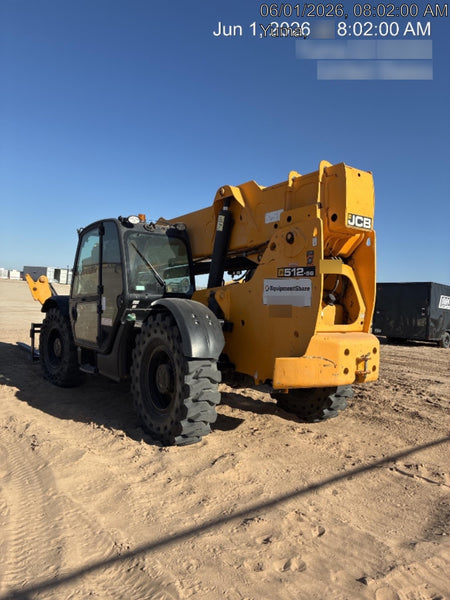 2019 JCB 512-56 74 HP w/CAB/HVAC, Beacon, Aux Hydraulics, Worklights, Solid Tires w/60" Carriage/Forks