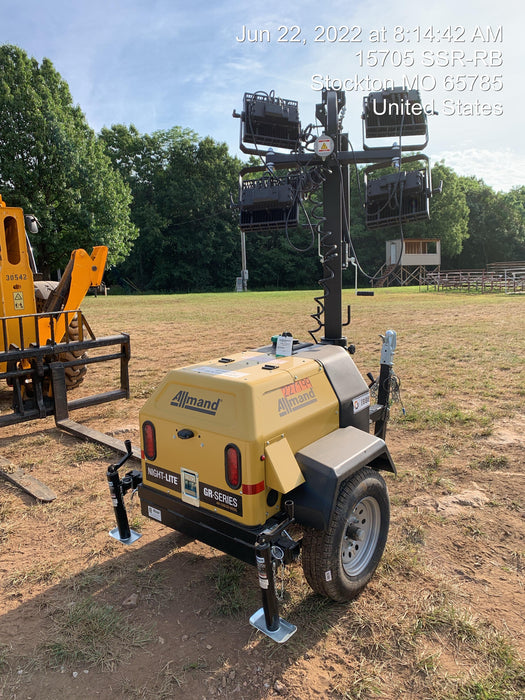 2022 Allmand NLV3GR (4) LED Light Fixture 350W, 23' Vertical Mast, 3kW Prime, Towable, Deep Sea L401, Leveling Jacks, Yanmar T4F 5.8hp