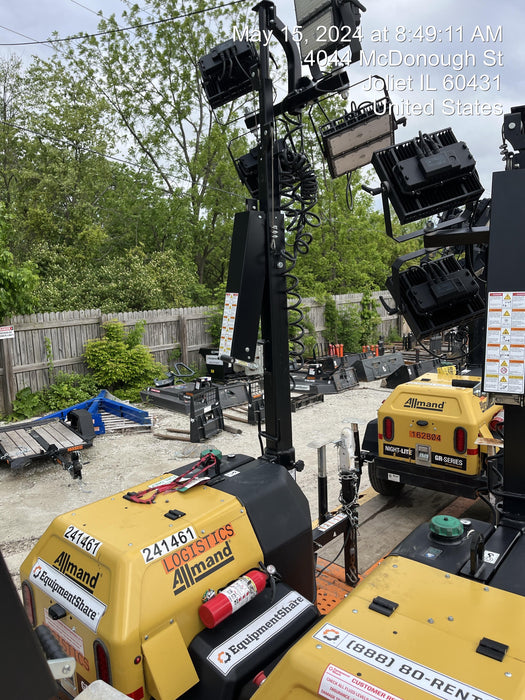 2022 Allmand NLV3GR (4) LED Light Fixture 350W, 23' Vertical Mast, 3kW Prime, Towable, Deep Sea L401, Leveling Jacks, Yanmar T4F 5.8hp