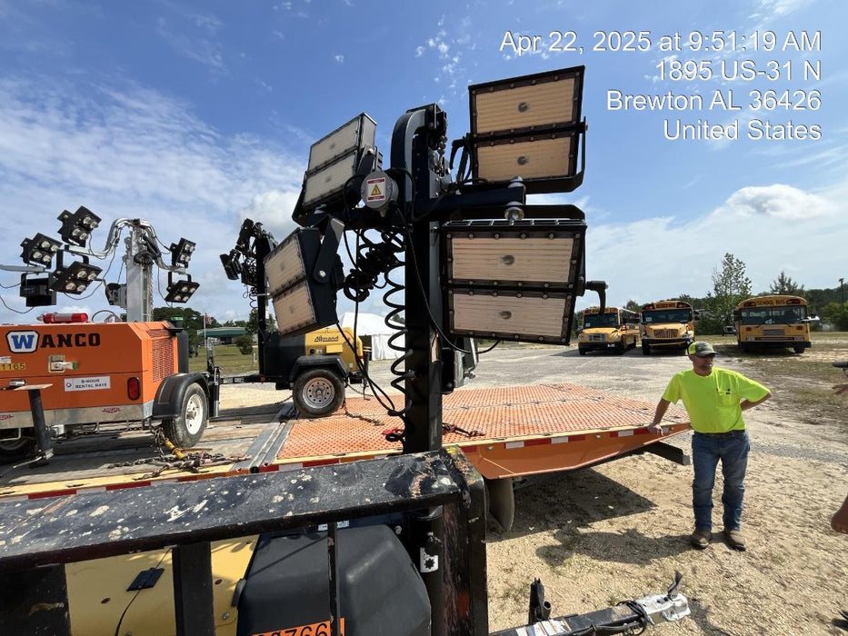 2022 Allmand NLV3GR (4) LED Light Fixture 350W, 23' Vertical Mast, 3kW Prime, Towable, Deep Sea L401, Leveling Jacks, Yanmar T4F 5.8hp