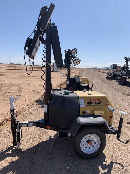 2021 Allmand NLV3GR (4) LED Light Fixture 350W, 23' Vertical Mast, 3kW Prime, Towable, Deep Sea L401, Leveling Jacks, Yanmar T4F 5.8hp