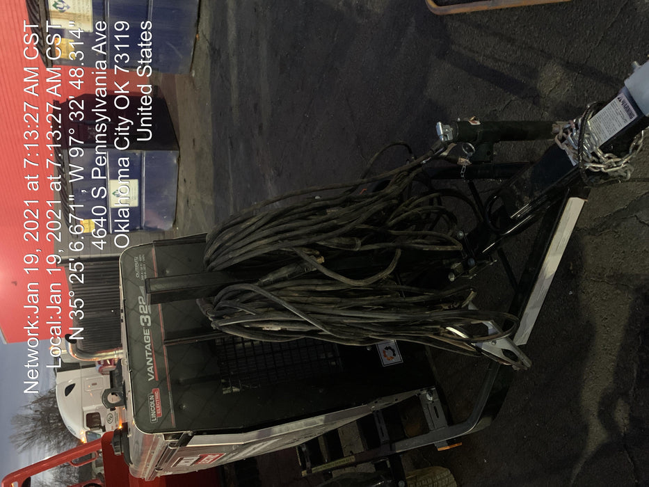 2019 Lincoln Electric Vantage 322 Ready-Pak 3, Two Wheel Trailer, Fender and Light Kit, Cable Rack
