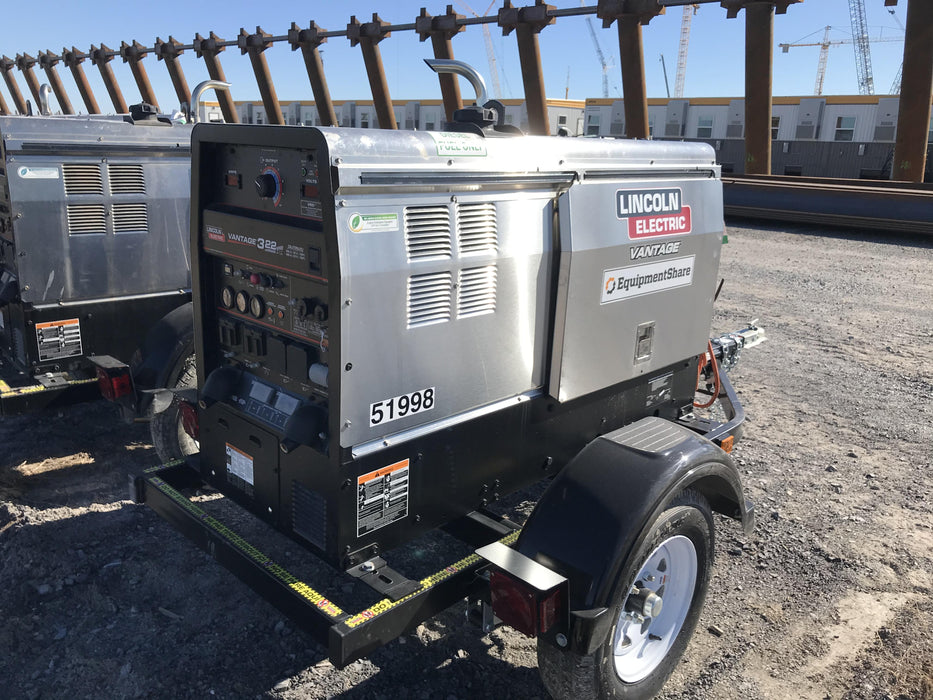 2019 Lincoln Electric Vantage 322 Welder Ready-Pak 3, Two wheel trailer, Fender and Light kit, Cable Rack