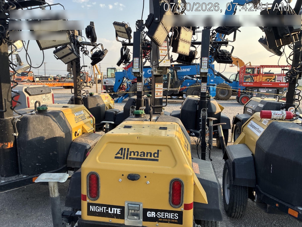 2022 Allmand NLV3GR (4) LED Light Fixture 350W, 23' Vertical Mast, 3kW Prime, Towable, Deep Sea L401, Leveling Jacks, Yanmar T4F 5.8hp