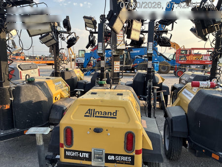 2022 Allmand NLV3GR (4) LED Light Fixture 350W, 23' Vertical Mast, 3kW Prime, Towable, Deep Sea L401, Leveling Jacks, Yanmar T4F 5.8hp