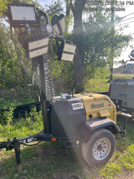 2022 Allmand NLV3GR (4) LED Light Fixture 350W, 23' Vertical Mast, 3kW Prime, Towable, Deep Sea L401, Leveling Jacks, Yanmar T4F 5.8hp