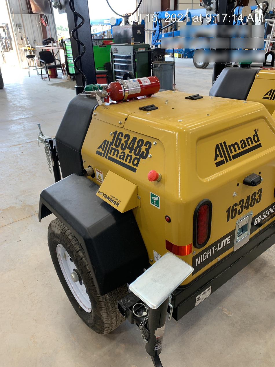2021 Allmand NLV3GR (4) LED Light Fixture 350W, 23' Vertical Mast, 3kW Prime, Towable, Deep Sea L401, Leveling Jacks, Yanmar T4F 5.8hp