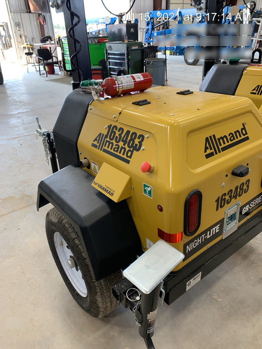 2021 Allmand NLV3GR (4) LED Light Fixture 350W, 23' Vertical Mast, 3kW Prime, Towable, Deep Sea L401, Leveling Jacks, Yanmar T4F 5.8hp