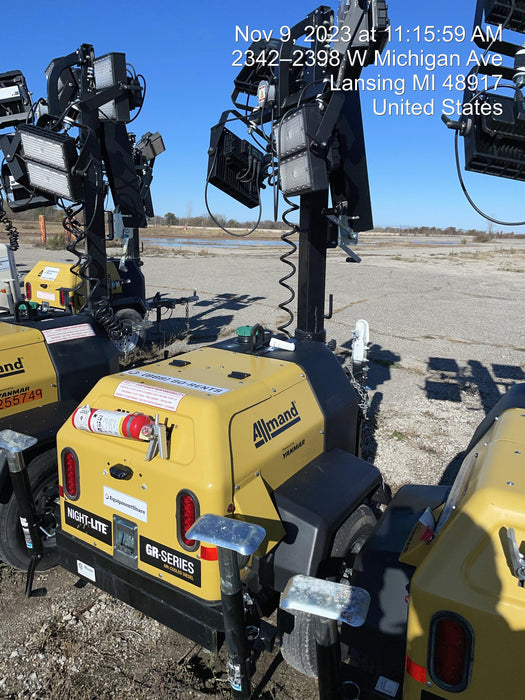 2022 Allmand NLV3GR (4) LED Light Fixture 350W, 23' Vertical Mast, 3kW Prime, Towable, ES Decals, T3