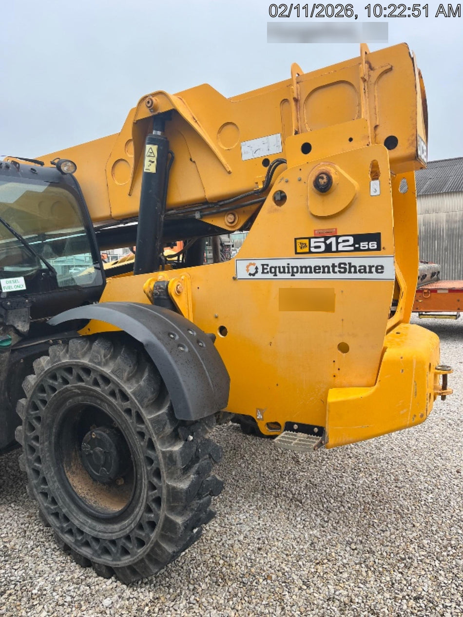 2019 JCB 512-56 74 HP w/CAB/HVAC, Beacon, Aux Hydraulics, Worklights, Solid Tires w/60" Carriage/Forks