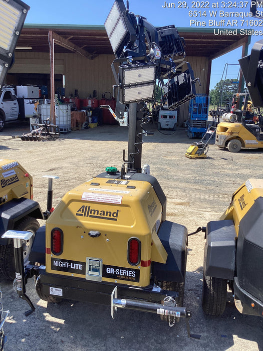 2022 Allmand NLV3GR (4) LED Light Fixture 350W, 23' Vertical Mast, 3kW Prime, Towable, Deep Sea L401, Leveling Jacks, Yanmar T4F 5.8hp