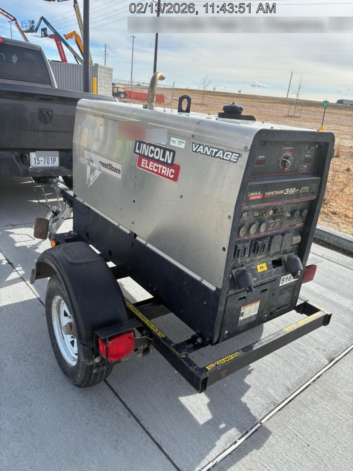 2019 Lincoln Electric Vantage 322 Welder Ready-Pak 3, Two wheel trailer, Fender and Light kit, Cable Rack