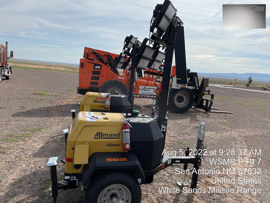 2022 Allmand NLV3GR (4) LED Light Fixture 350W, 23' Vertical Mast, 3kW Prime, Towable, ES Decals, T3