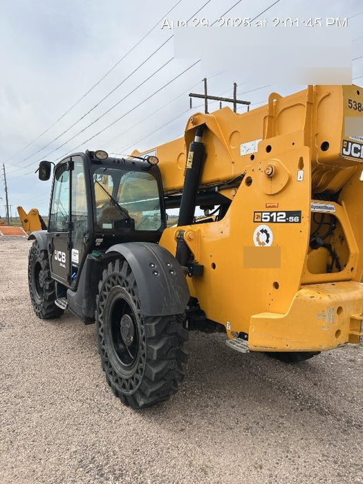 2019 JCB 512-56 Cab/Heat/Air, 109 HP, Solid Tires, STD Worklight, Beacon, Aux Hydraulics, Lifting Eye, Back up Alarm w/66" Carriage/60" Forks