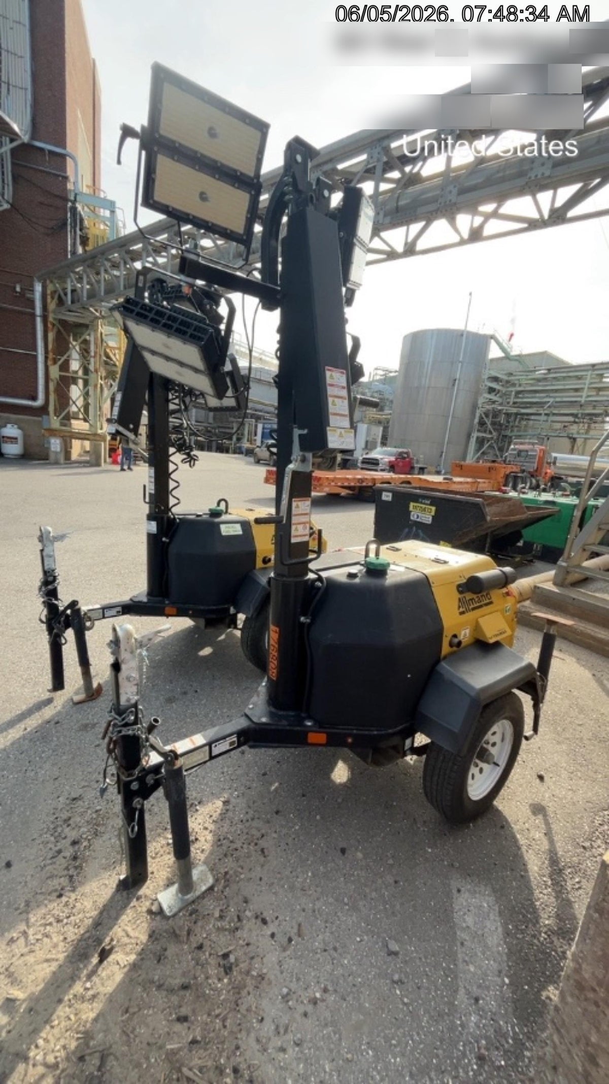 Allmand NLV3GR (4) LED Light Fixture 350W, 23' Vertical Mast, 3kW Prime, Towable, Deep Sea L401, Leveling Jacks, Yanmar T4F 5.8hp