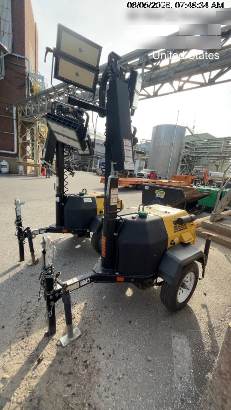 Allmand NLV3GR (4) LED Light Fixture 350W, 23' Vertical Mast, 3kW Prime, Towable, Deep Sea L401, Leveling Jacks, Yanmar T4F 5.8hp
