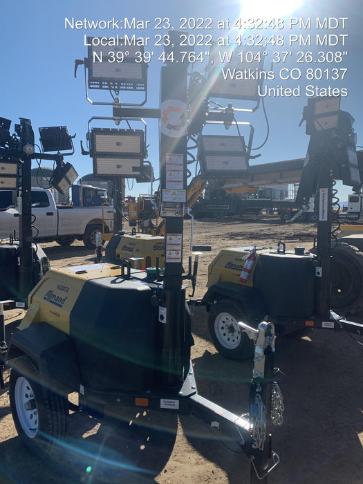 2021 Allmand NLV3GR (4) LED Light Fixture 350W, 23' Vertical Mast, 3kW Prime, Towable, Deep Sea L401, Leveling Jacks, Yanmar T4F 5.8hp