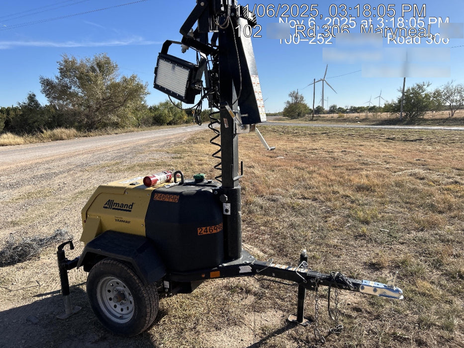 2022 Allmand NLV3GR (4) LED Light Fixture 350W, 23' Vertical Mast, 3kW Prime, Towable, ES Decals, T3