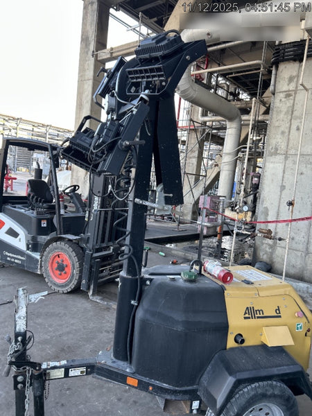 2022 Allmand NLV3GR (4) LED Light Fixture 350W, 23' Vertical Mast, 3kW Prime, Towable, Deep Sea L401, Leveling Jacks, Yanmar T4F 5.8hp