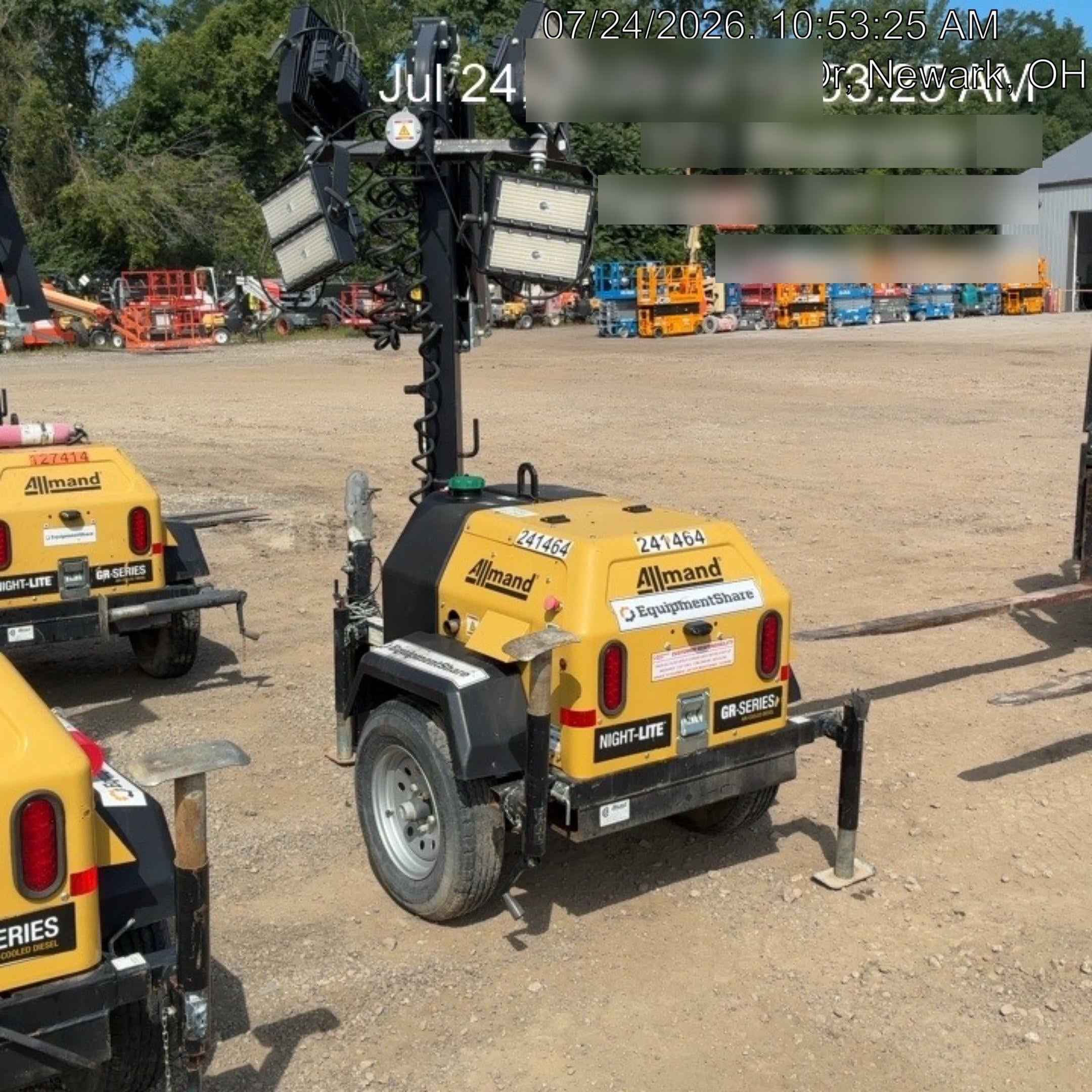 2022 Allmand NLV3GR (4) LED Light Fixture 350W, 23' Vertical Mast, 3kW Prime, Towable, Deep Sea L401, Leveling Jacks, Yanmar T4F 5.8hp