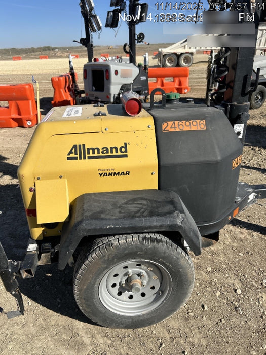 2022 Allmand NLV3GR (4) LED Light Fixture 350W, 23' Vertical Mast, 3kW Prime, Towable, ES Decals, T3