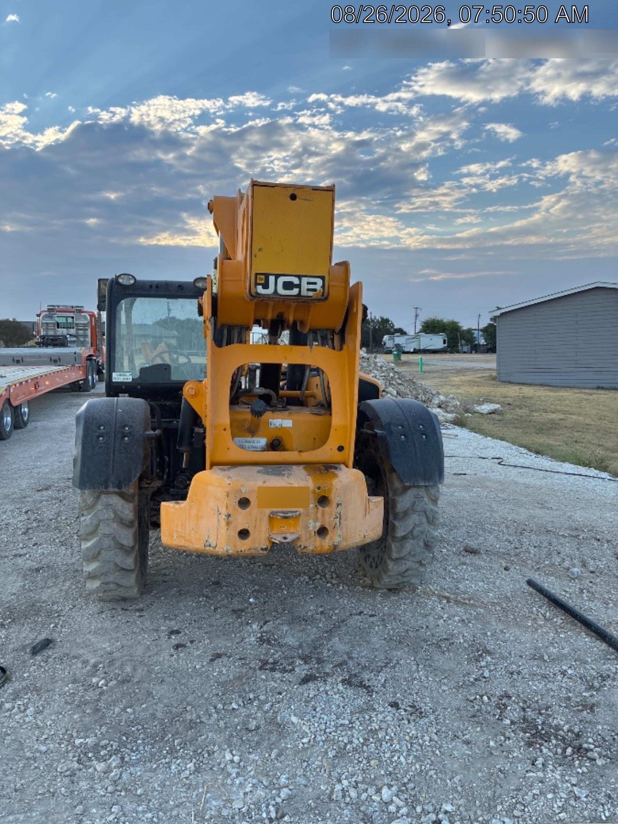 2019 JCB 510-56 Open ROPS, 74 HP, Solid Tires, Worklights, Beacon, Aux Hydraulics, Lifting Eye 66" Carriage/60" Forks