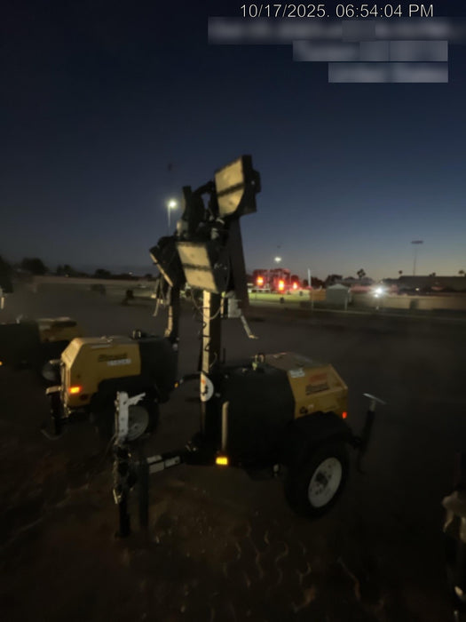 Allmand NLV3GR (4) LED Light Fixture 350W, 23' Vertical Mast, 3kW Prime, Towable, Deep Sea L401, Leveling Jacks, Yanmar T4F 5.8hp