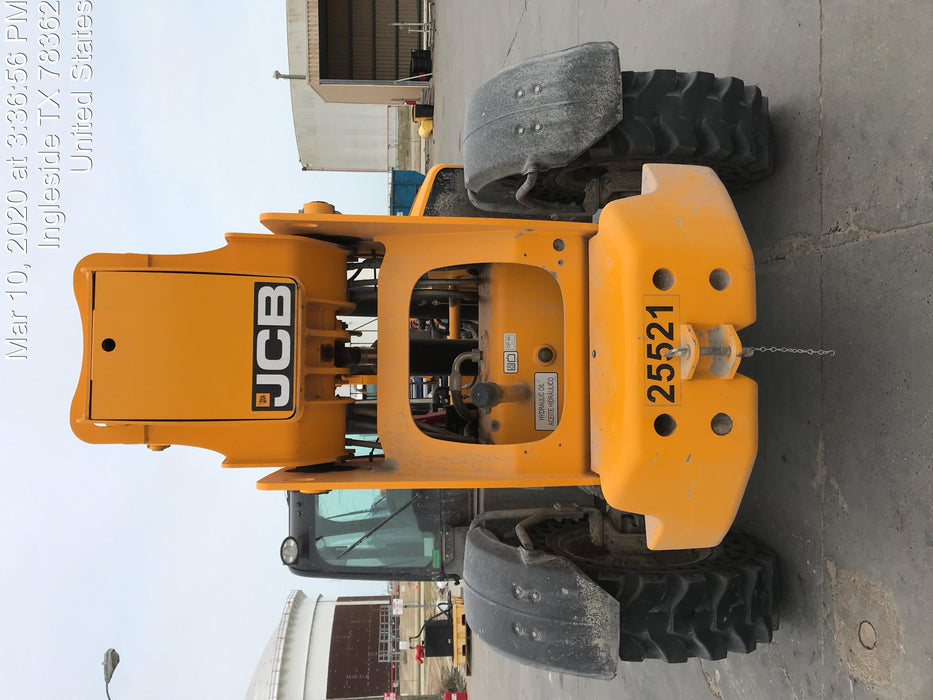 2019 JCB 512-56 109 HP w/CAB/HVAC, Beacon, Aux Hydraulics, Worklights, Solid Tires w/60" Carriage/Forks