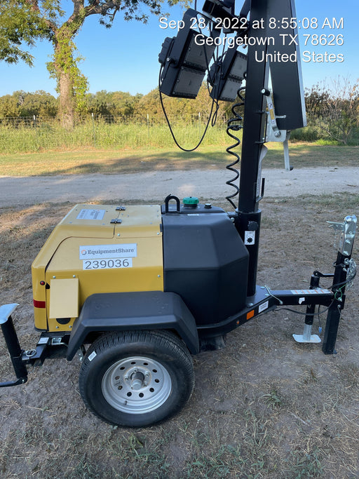 2022 Allmand NLV3GR (4) LED Light Fixture 350W, 23' Vertical Mast, 3kW Prime, Towable, Deep Sea L401, Leveling Jacks, Yanmar T4F 5.8hp