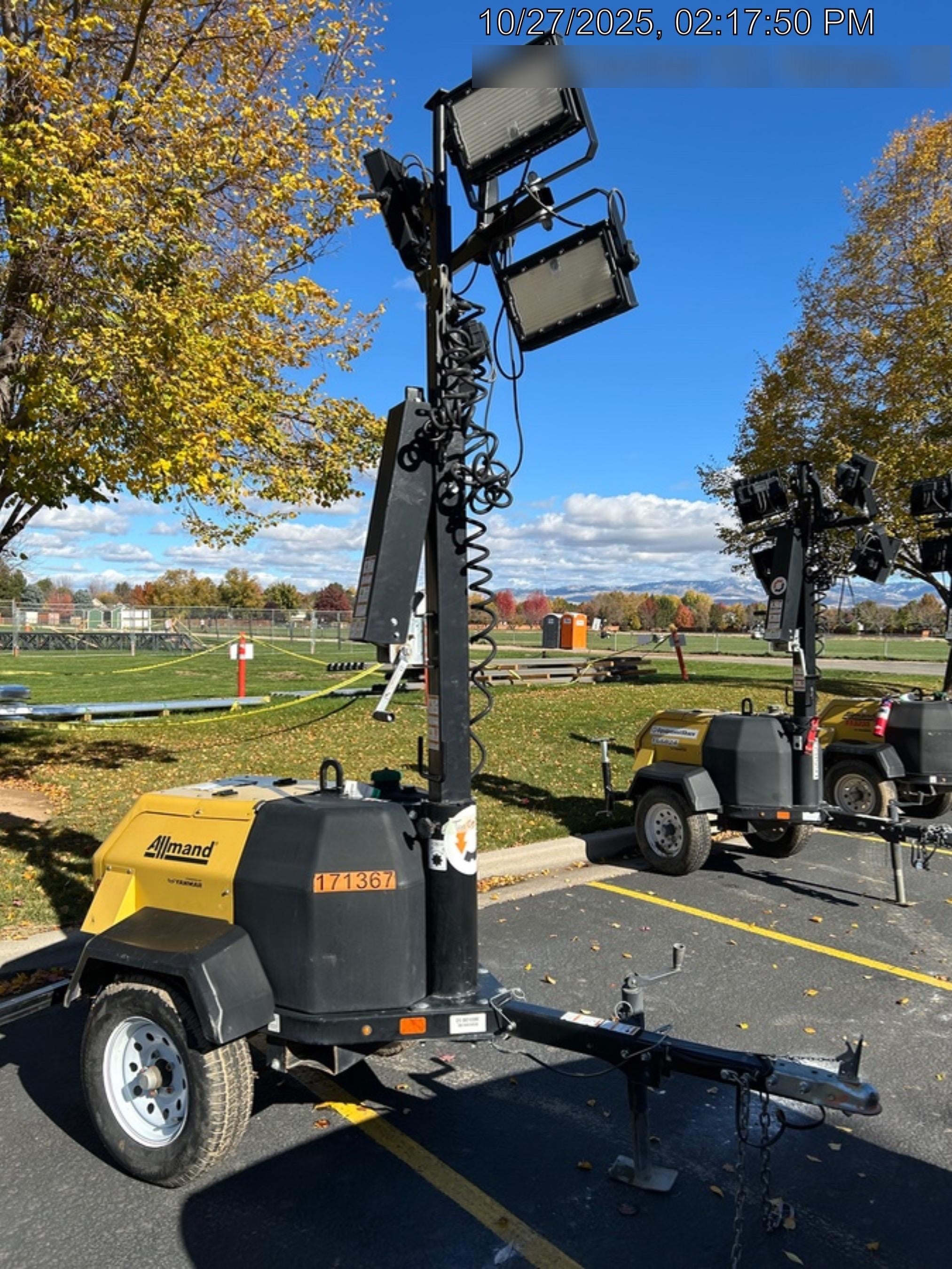2021 Allmand NLV3GR (4) LED Light Fixture 350W, 23' Vertical Mast, 3kW Prime, Towable, Deep Sea L401, Leveling Jacks, Yanmar T4F 5.8hp