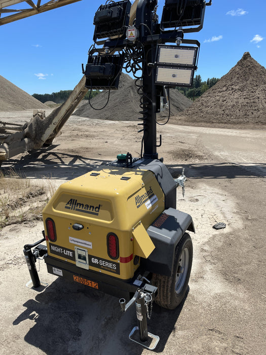 2022 Allmand NLV3GR (4) LED Light Fixture 350W, 23' Vertical Mast, 3kW Prime, Towable, Deep Sea L401, Leveling Jacks, Yanmar T4F 5.8hp