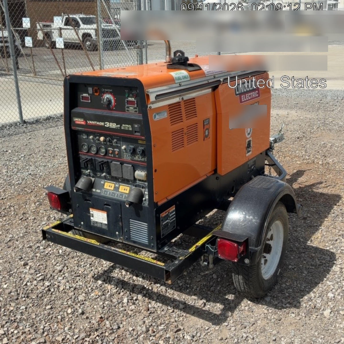 2021 Lincoln Electric Vantage 322 Vantage 322 Ready Pak 3 w/ Decals, ORANGE (includes trailer, cable rack, fender light kit) NO Telematics
