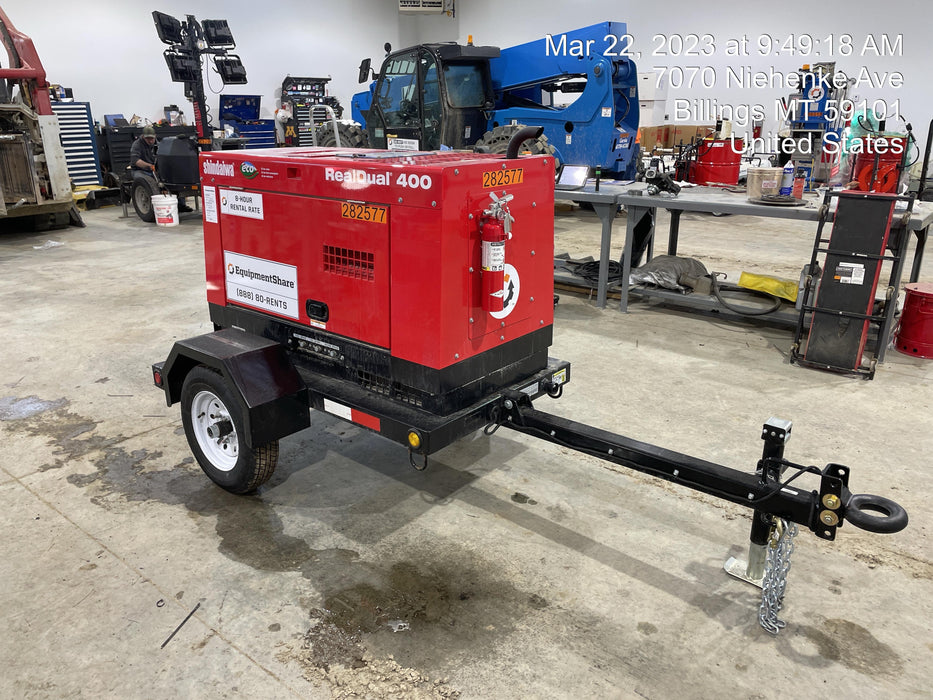 2022 Shindaiwa DGW400MDL Kubota D902 Engine, 23 HP, Dual Op Welder, Wire, Arc, Droop Stick, Tig, and CC Stick Functionality, Simulphase, 3 Phase and 1 Phase Gen Output, Single Axle NB Trlr, Slr Trckl Chrg 12V 12W, Fire Ext