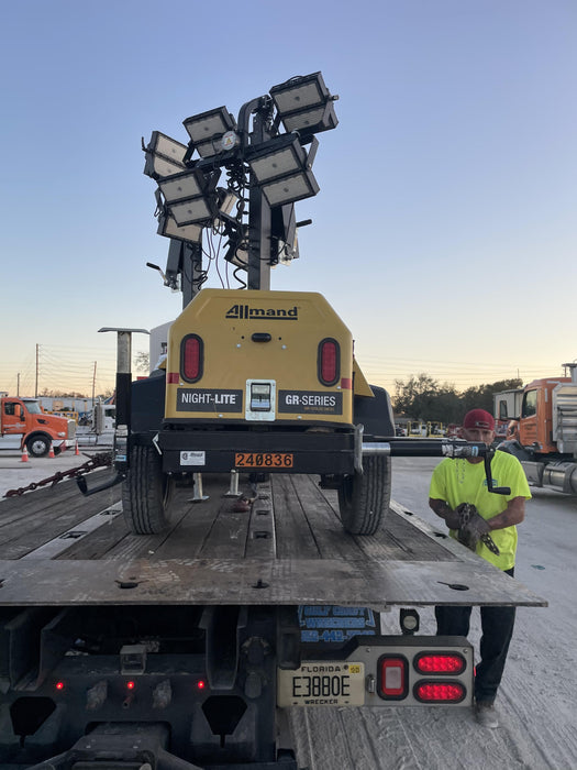 2022 Allmand NLV3GR (4) LED Light Fixture 350W, 23' Vertical Mast, 3kW Prime, Towable, Deep Sea L401, Leveling Jacks, Yanmar T4F 5.8hp