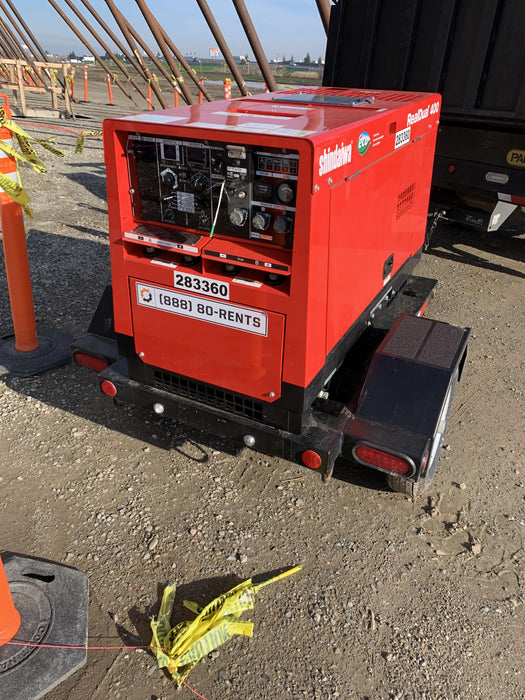 2022 Shindaiwa DGW400MDL Kubota D902 Engine, 23 HP, Dual Op Welder, Wire, Arc, Droop Stick, Tig, and CC Stick Functionality, Simulphase, 3 Phase and 1 Phase Gen Output, Single Axle NB Trlr, Slr Trckl Chrg 12V 12W, Fire Ext