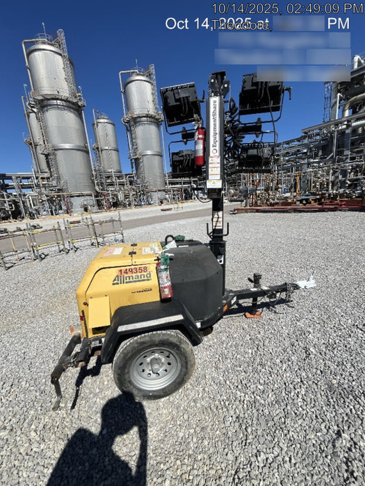 2022 Allmand NLV3GR (4) LED Light Fixture 350W, 23' Vertical Mast, 3kW Prime, Towable, Deep Sea L401, Leveling Jacks, Yanmar T4F 5.8hp