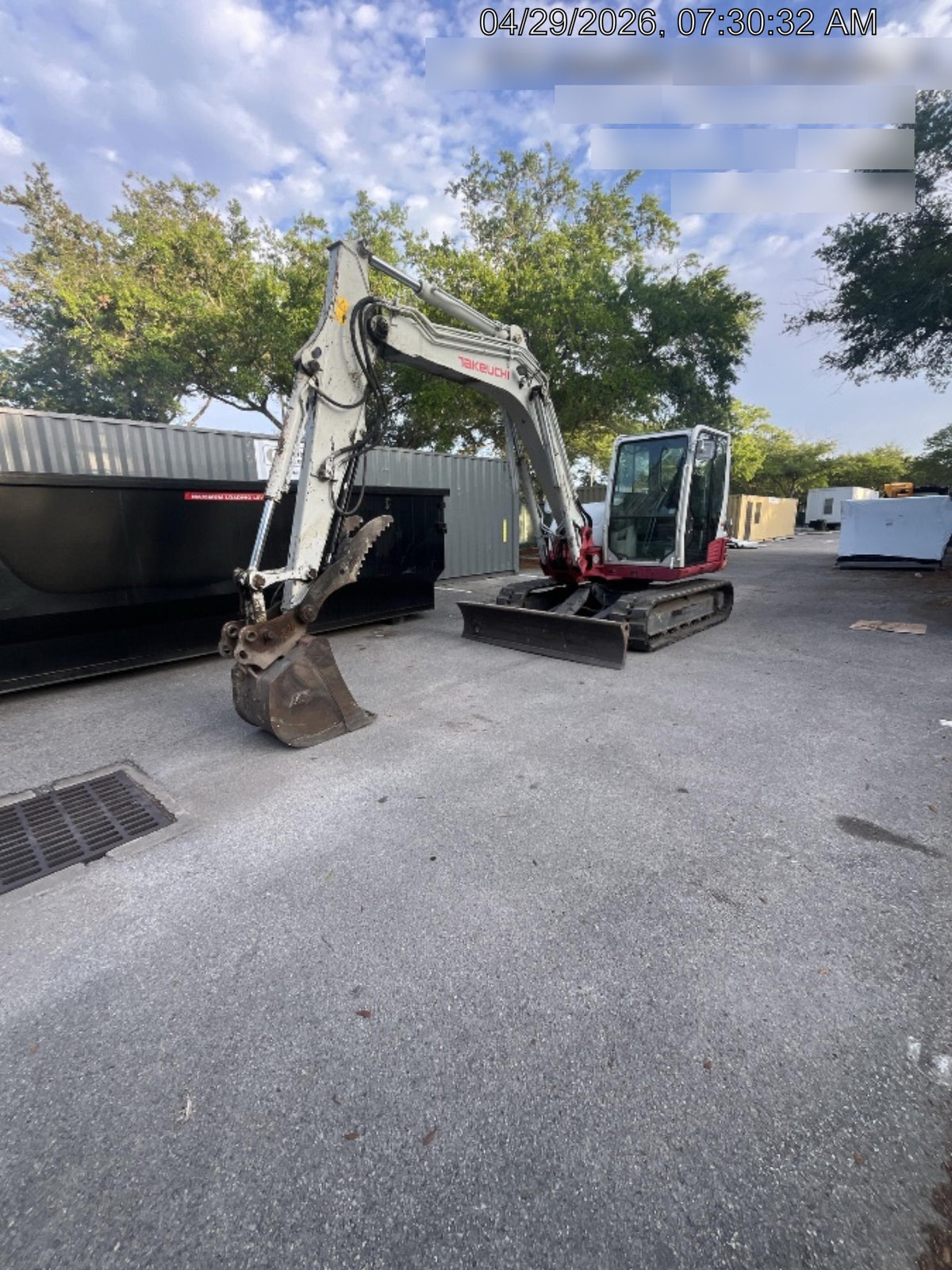 2019 Takeuchi TB290 Cab, AC, Rubber Tracks, Dozer Blade, Travel Alarm, Control Pattern Change Valve, Auxiliary Hydraulics w/18" Quick Coupler Bucket with teeth, 6.2 cu. ft. capacity/24" Quick Coupler Bucket with teeth, 8.6 cu. ft. capacity/36" Quick Coupler Bucket with teeth, 13.4 cu. ft. capacity, Quick Coupler, Hydraulic Thumb Installed